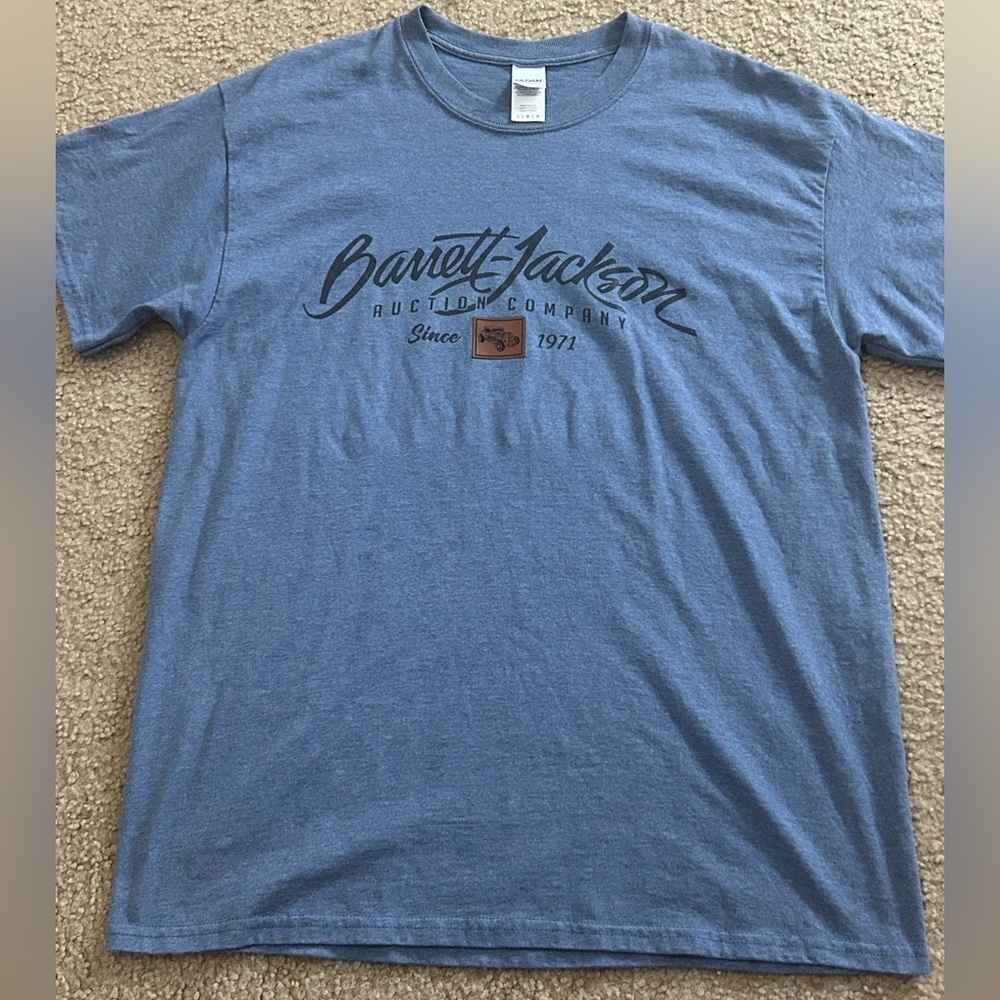 Barret Jackson Auction Company Size Large Blue Short Sleeve Gildan Tag T-Shirt - Picture 7 of 7